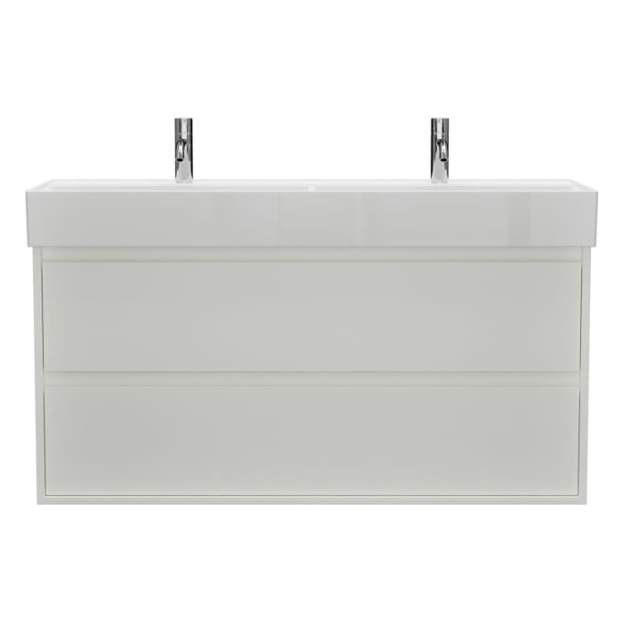 burgbad Devio Keramik-Waschtisch mit Unterschrank und LED-Spiegelschrank 120,5 cm, Doppeltür rechts, 2 Auszüge