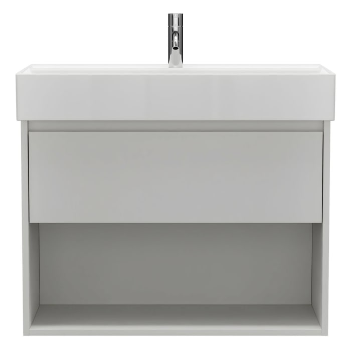 burgbad Devio Keramik-Waschtisch mit Unterschrank und LED-Spiegelschrank 80 cm, 1 Auszug
