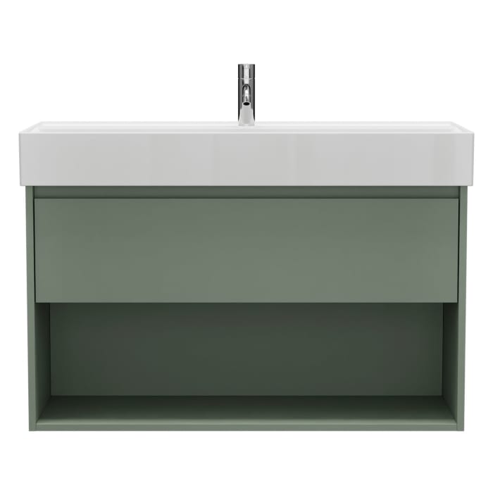 burgbad Devio Keramik-Waschtisch mit Unterschrank und LED-Spiegelschrank 100 cm, 1 Auszug