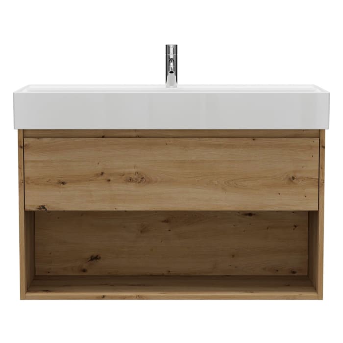 burgbad Devio Keramik-Waschtisch mit Unterschrank und LED-Spiegelschrank 100 cm, 1 Auszug