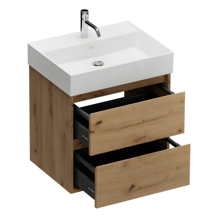 burgbad Devio Keramik-Waschtisch mit Unterschrank und LED-Spiegelschrank 60,5 cm, 2 Auszüge