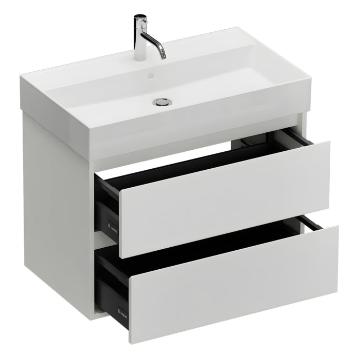 burgbad Devio Keramik-Waschtisch mit Unterschrank und LED-Spiegelschrank 80,5 cm, 2 Auszüge
