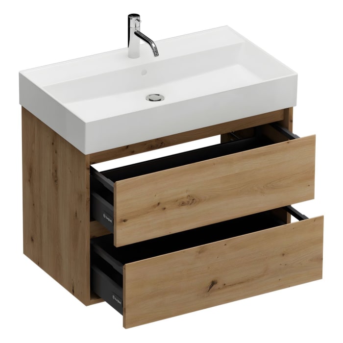 burgbad Devio Keramik-Waschtisch mit Unterschrank und LED-Spiegelschrank 80,5 cm, 2 Auszüge