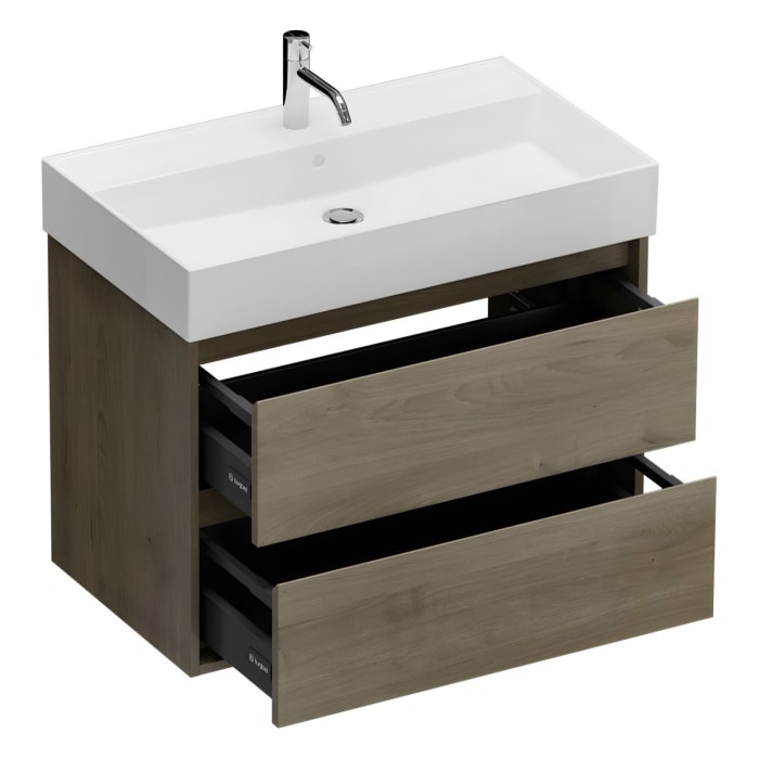 burgbad Devio Keramik-Waschtisch mit Unterschrank und LED-Spiegelschrank 80,5 cm, 2 Auszüge