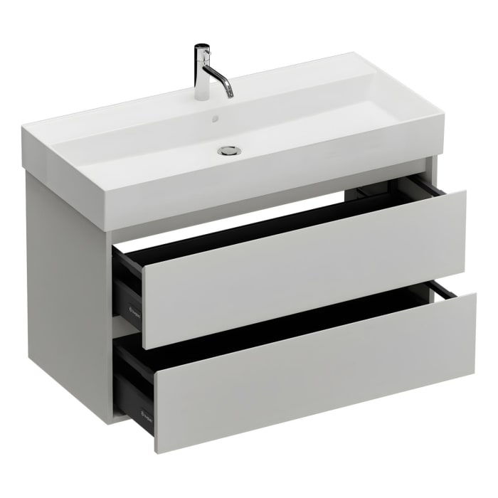 burgbad Devio Keramik-Waschtisch mit Unterschrank und LED-Spiegelschrank 100,5 cm, 2 Auszüge