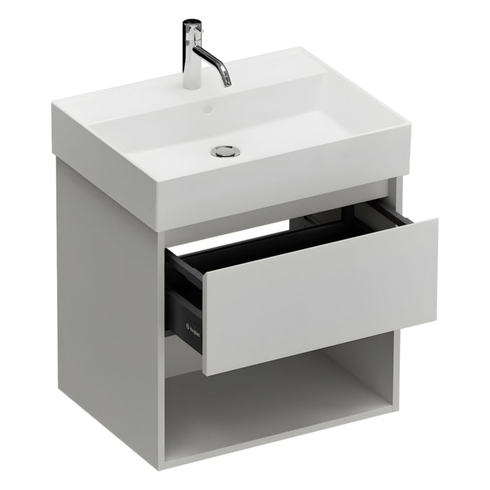 burgbad Devio Keramik-Waschtisch mit Unterschrank und LED-Spiegelschrank 60 cm, 1 Auszug