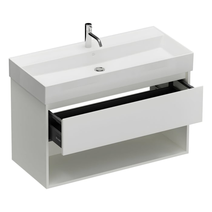burgbad Devio Keramik-Waschtisch mit Unterschrank und LED-Spiegelschrank 100 cm, 1 Auszug