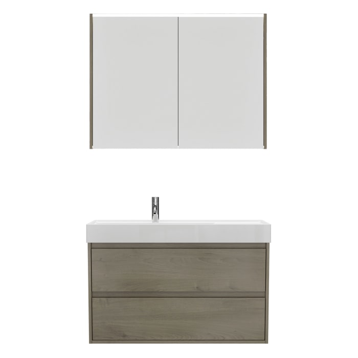 burgbad Devio Mineralguss-Waschtisch mit Unterschrank und LED-Spiegelschrank 100,5 cm, 2 Auszüge