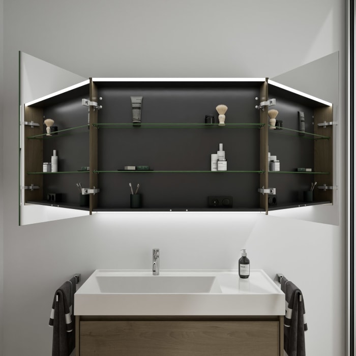 burgbad Devio Mineralguss-Waschtisch mit Unterschrank und LED-Spiegelschrank 100,5 cm, 2 Auszüge