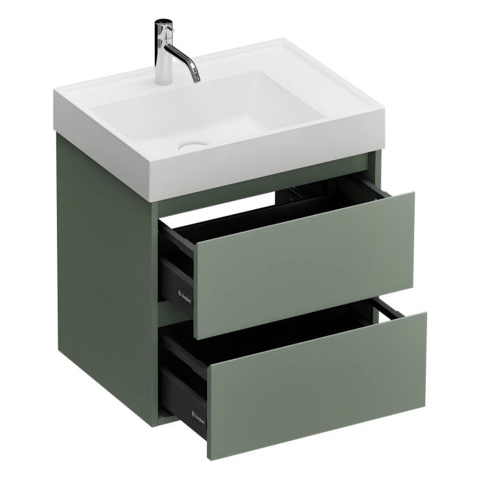 burgbad Devio Mineralguss-Waschtisch mit Unterschrank und LED-Spiegelschrank 60,5 cm, 2 Auszüge