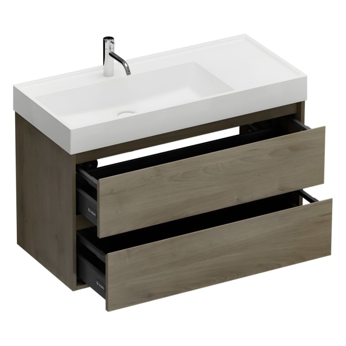 burgbad Devio Mineralguss-Waschtisch mit Unterschrank und LED-Spiegelschrank 100,5 cm, 2 Auszüge