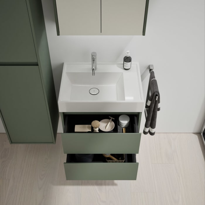 burgbad Devio Mineralguss-Waschtisch mit Unterschrank 60,5 cm, 2 Auszüge