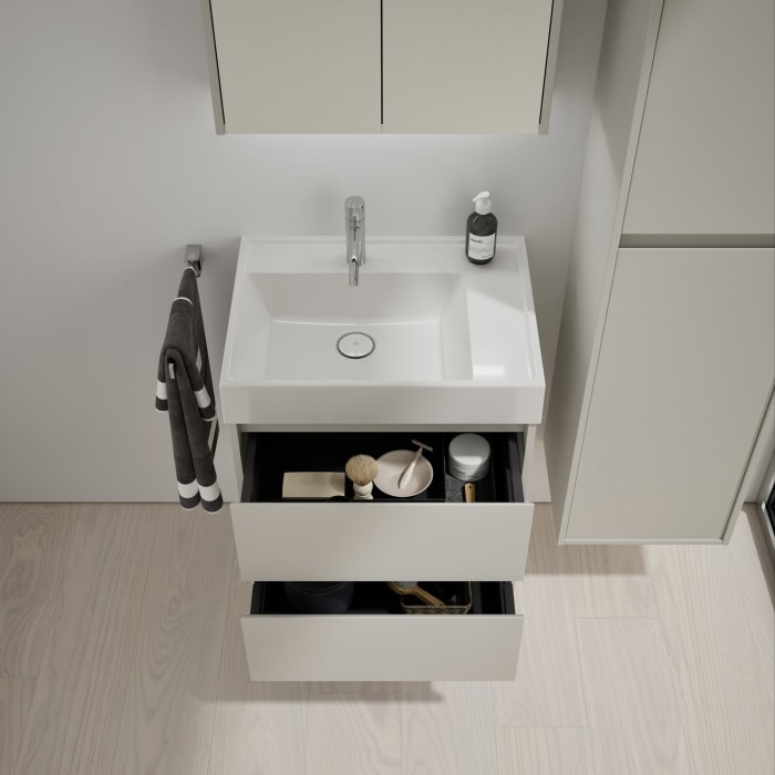 burgbad Devio Mineralguss-Waschtisch mit Unterschrank 60,5 cm, 2 Auszüge