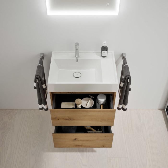 burgbad Devio Mineralguss-Waschtisch mit Unterschrank 60,5 cm, 2 Auszüge