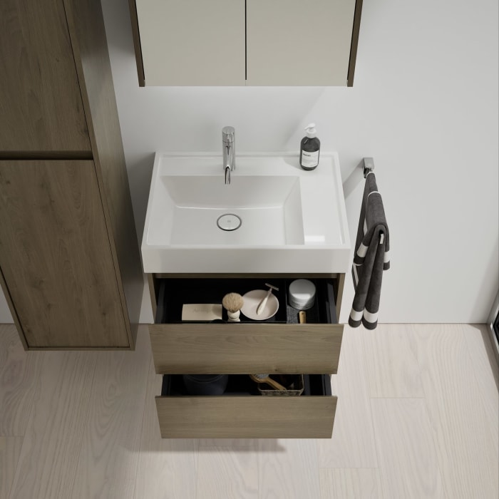 burgbad Devio Mineralguss-Waschtisch mit Unterschrank 60,5 cm, 2 Auszüge