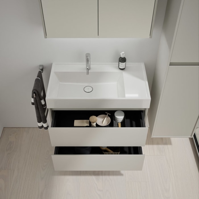 burgbad Devio Mineralguss-Waschtisch mit Unterschrank 80,5 cm, 2 Auszüge
