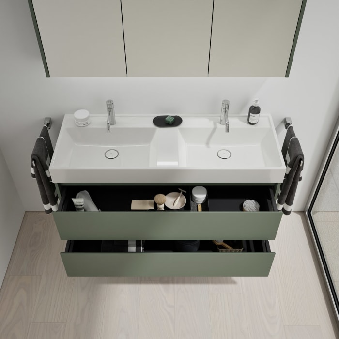 burgbad Devio Mineralguss-Waschtisch mit Unterschrank 120,5 cm, 2 Auszüge