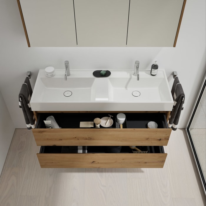 burgbad Devio Mineralguss-Waschtisch mit Unterschrank 120,5 cm, 2 Auszüge