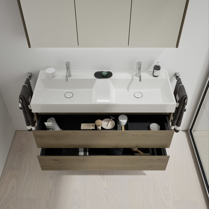 burgbad Devio Mineralguss-Waschtisch mit Unterschrank 120,5 cm, 2 Auszüge