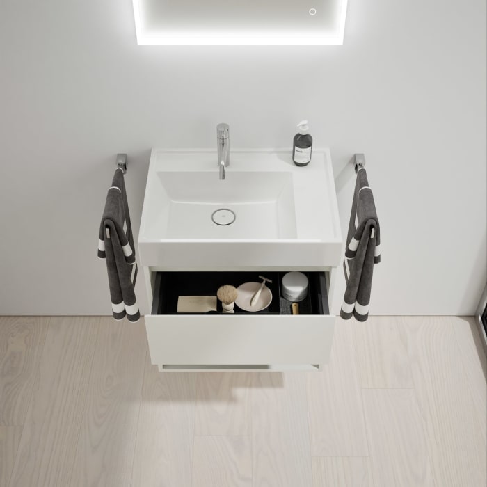 burgbad Devio Mineralguss-Waschtisch mit Unterschrank 60,5 cm, 1 Auszug