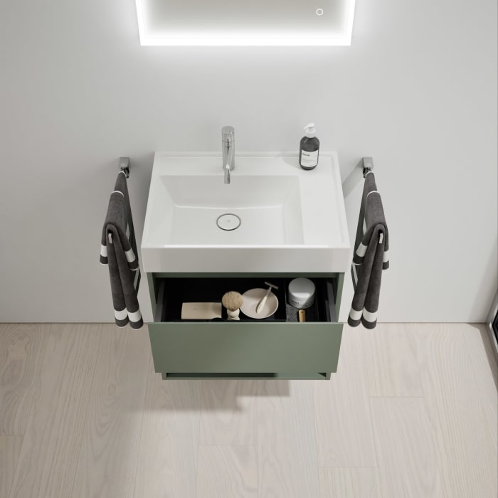 burgbad Devio Mineralguss-Waschtisch mit Unterschrank 60,5 cm, 1 Auszug