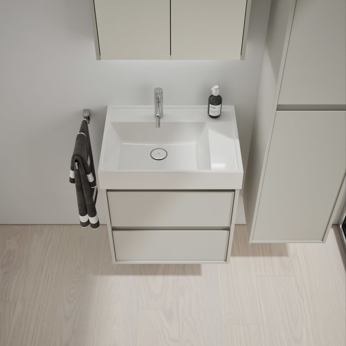 burgbad Devio Mineralguss-Waschtisch mit Unterschrank 60,5 cm, 2 Auszüge