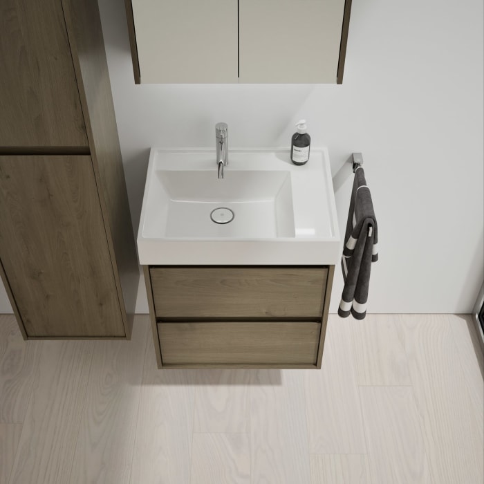burgbad Devio Mineralguss-Waschtisch mit Unterschrank 60,5 cm, 2 Auszüge