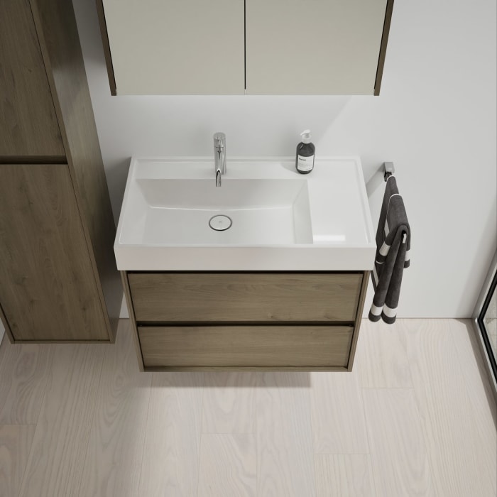 burgbad Devio Mineralguss-Waschtisch mit Unterschrank 80,5 cm, 2 Auszüge
