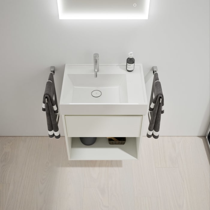 burgbad Devio Mineralguss-Waschtisch mit Unterschrank 60,5 cm, 1 Auszug