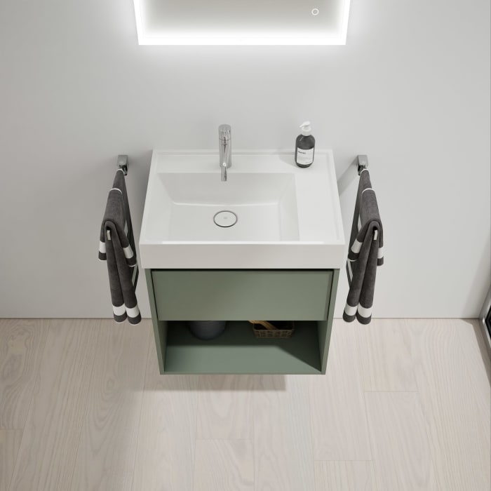 burgbad Devio Mineralguss-Waschtisch mit Unterschrank 60,5 cm, 1 Auszug