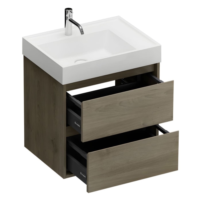 burgbad Devio Mineralguss-Waschtisch mit Unterschrank 60,5 cm, 2 Auszüge