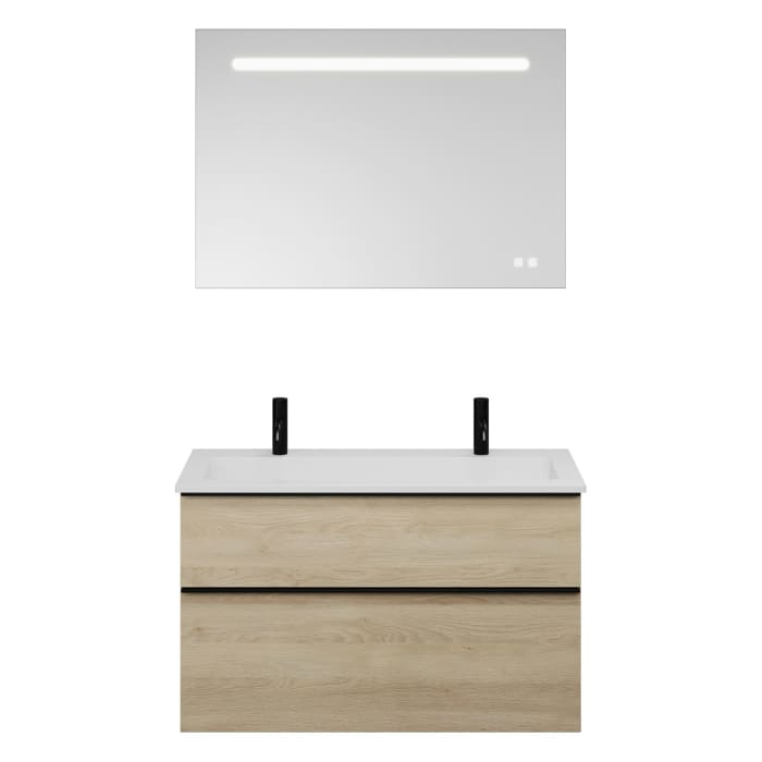 burgbad Eqio Badmöbel Set 102 cm Waschtisch und Unterschrank mit Griff G0252, mit LED-Leuchtspiegel