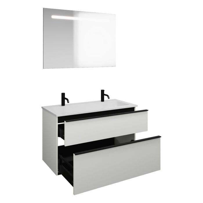 burgbad Eqio Badmöbel Set 102 cm Waschtisch und Unterschrank mit Griff G0252, mit LED-Leuchtspiegel
