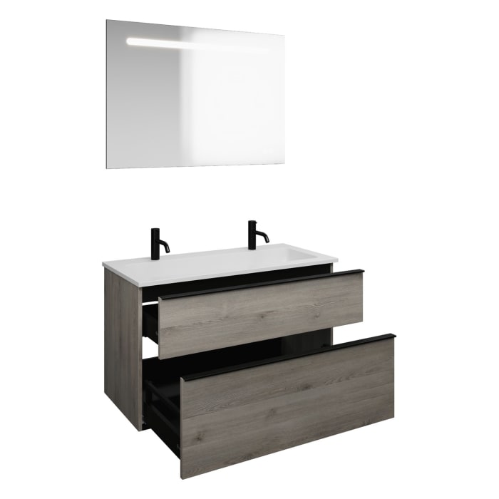 burgbad Eqio Badmöbel Set 102 cm Waschtisch und Unterschrank mit Griff G0252, mit LED-Leuchtspiegel