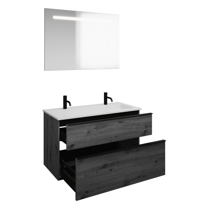 burgbad Eqio Badmöbel Set 102 cm Waschtisch und Unterschrank mit Griff G0252, mit LED-Leuchtspiegel