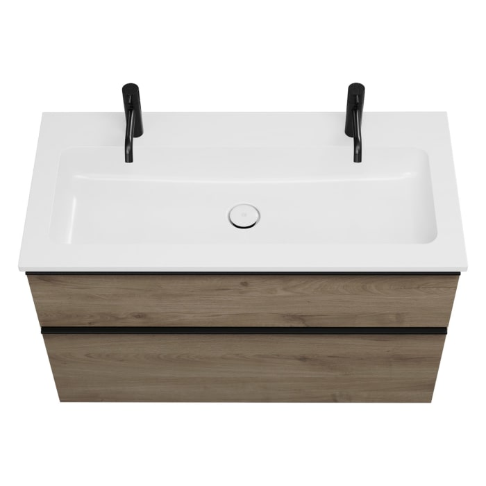 burgbad Eqio Badmöbel Set 102 cm Waschtisch und Unterschrank mit Griff G0252, mit LED-Leuchtspiegel