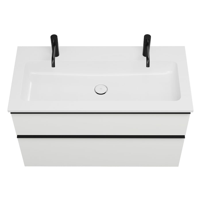 burgbad Eqio Badmöbel Set 102 cm Waschtisch und Unterschrank mit Griff G0252, mit LED-Leuchtspiegel