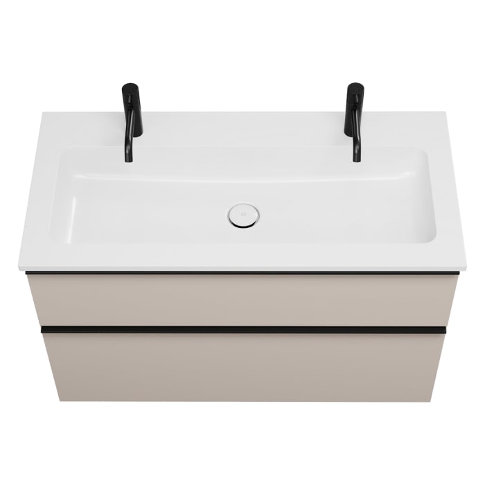 burgbad Eqio Badmöbel Set 102 cm Waschtisch und Unterschrank mit Griff G0252, mit LED-Leuchtspiegel