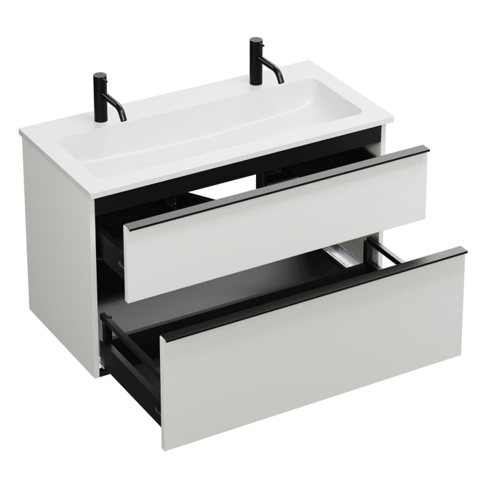 burgbad Eqio Badmöbel Set 102 cm Waschtisch und Unterschrank mit Griff G0252, mit LED-Leuchtspiegel