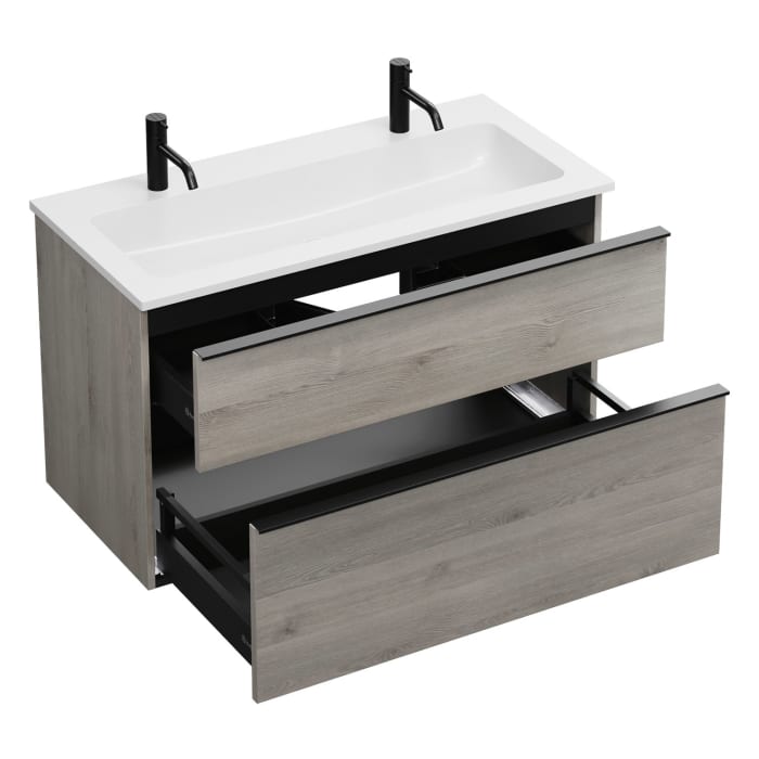 burgbad Eqio Badmöbel Set 102 cm Waschtisch und Unterschrank mit Griff G0252, mit LED-Leuchtspiegel