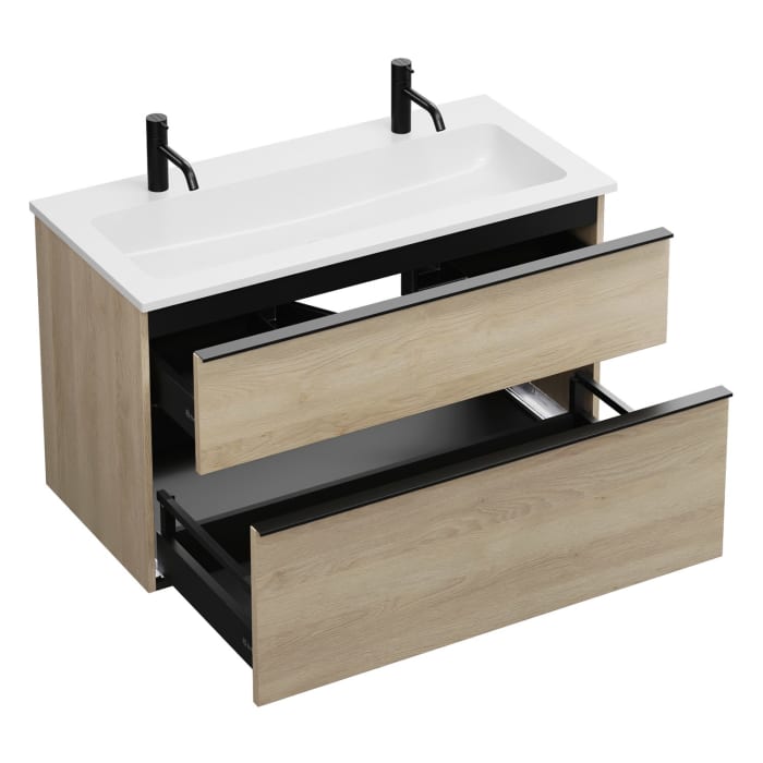 burgbad Eqio Badmöbel Set 102 cm Waschtisch und Unterschrank mit Griff G0252, mit LED-Leuchtspiegel