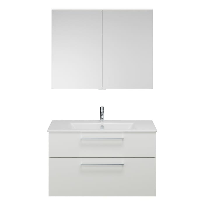 burgbad Eqio Badmöbel-Set 102 cm mit Keramik-Waschtisch Slim und Unterschrank mit Stangengriff P95, mit Spiegelschrank
