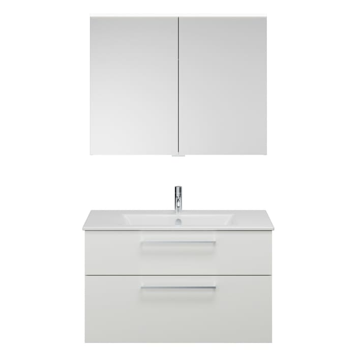 burgbad Eqio Badmöbel-Set 102 cm mit Keramik-Waschtisch Slim und Unterschrank mit Stangengriff P95, mit Spiegelschrank
