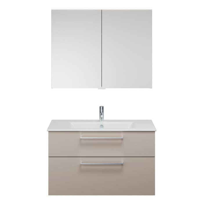 burgbad Eqio Badmöbel-Set 102 cm mit Keramik-Waschtisch Slim und Unterschrank mit Stangengriff P95, mit Spiegelschrank