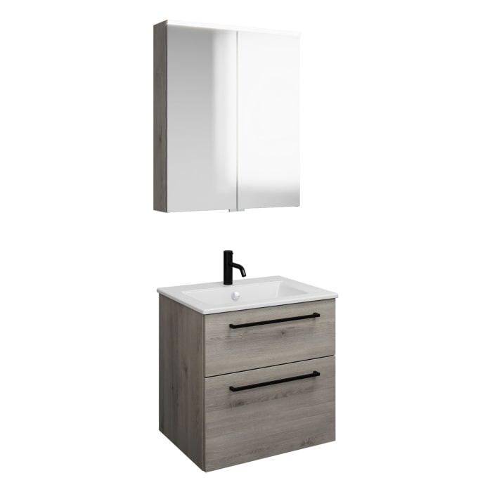 burgbad Eqio Badmöbel-Set 65 cm mit Keramik-Waschtisch Slim und Unterschrank mit Stangengriff G0234, mit Spiegelschrank
