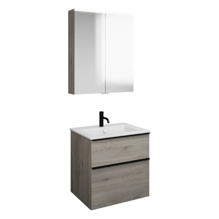 burgbad Eqio Badmöbel-Set 65 cm mit Keramik-Waschtisch Slim und Unterschrank mit Griffleiste G0252, mit Spiegelschrank