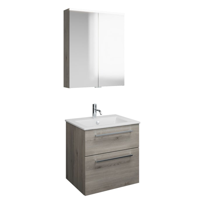 burgbad Eqio Badmöbel-Set 65 cm mit Keramik-Waschtisch Slim und Unterschrank mit Stangengriff P95, mit Spiegelschrank