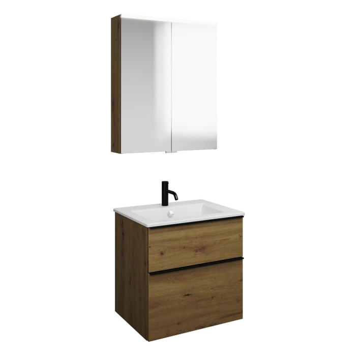 burgbad Eqio Badmöbel-Set 65 cm mit Keramik-Waschtisch Slim und Unterschrank mit Griffleiste G0252, mit Spiegelschrank