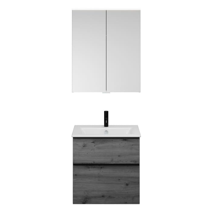 burgbad Eqio Badmöbel-Set 65 cm mit Keramik-Waschtisch Slim und Unterschrank mit Griffleiste G0252, mit Spiegelschrank