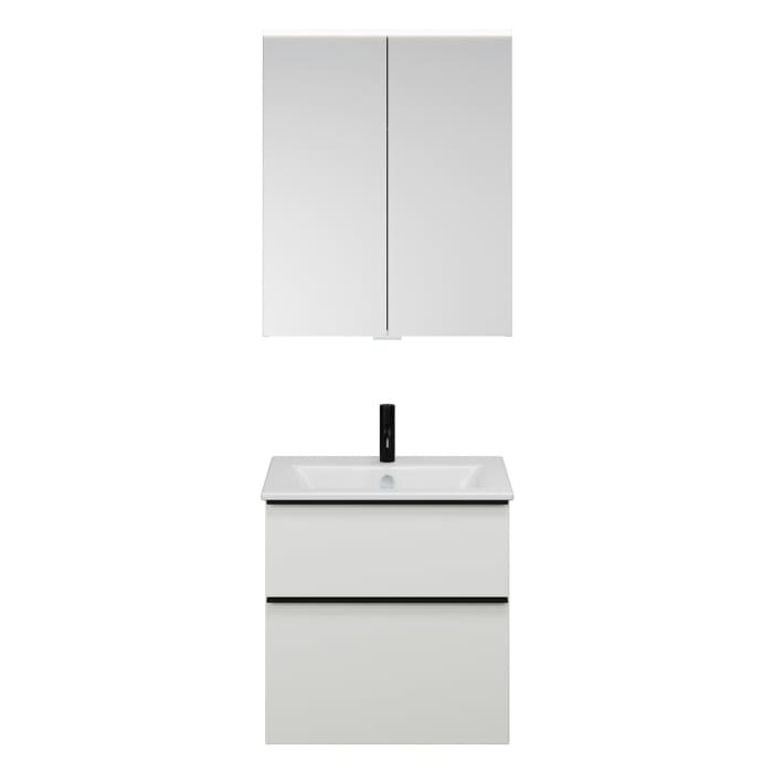 burgbad Eqio Badmöbel-Set 65 cm mit Keramik-Waschtisch Slim und Unterschrank mit Griffleiste G0252, mit Spiegelschrank